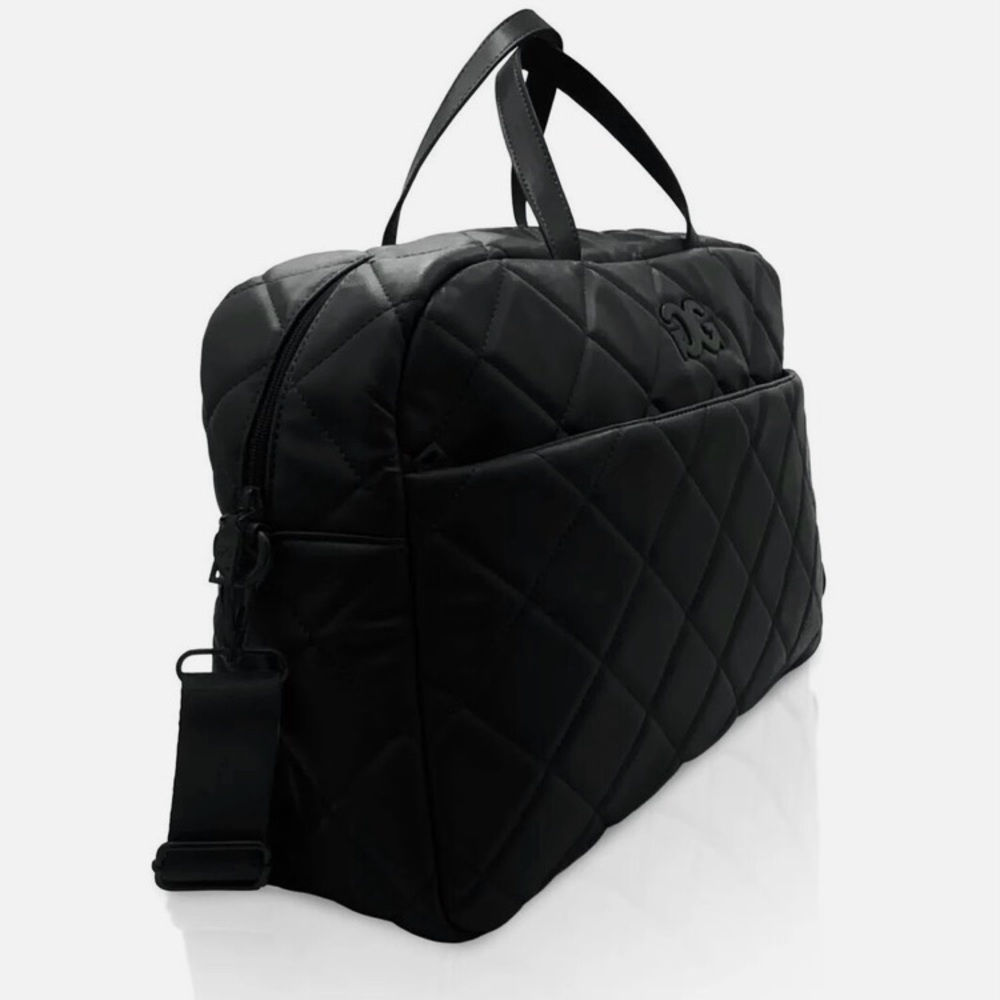 Sleek Black Quilted Duffel Bag with Versatile Strap - Picture 2 of 11